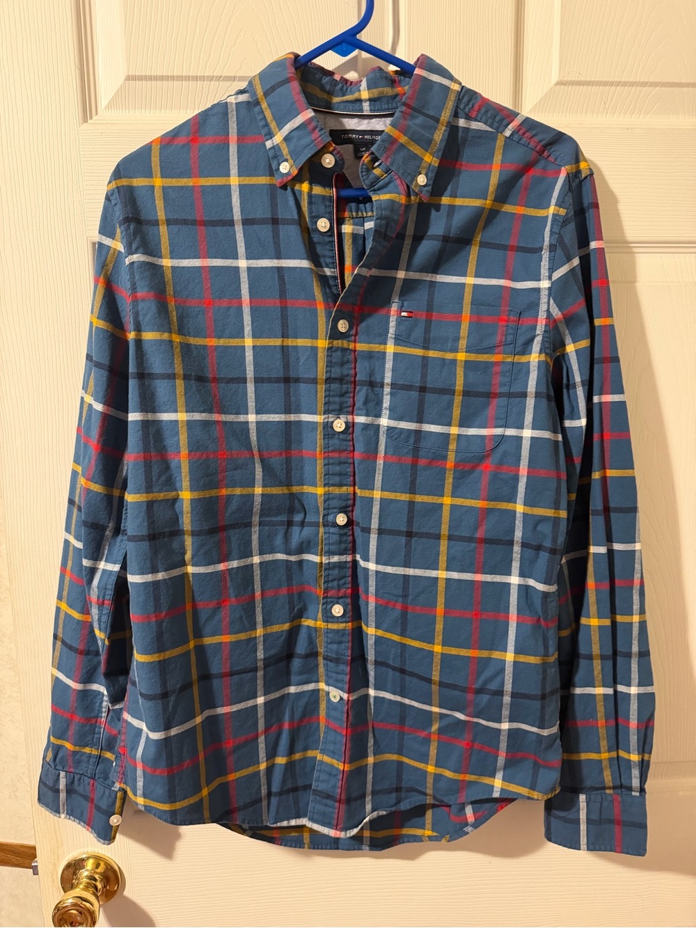 Tommy Hilfiger Navy Plaid Button-Down Shirt with Yellow & Red Accents